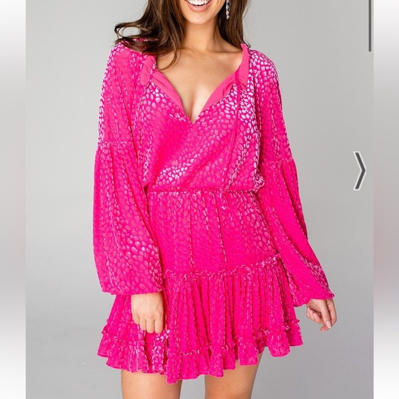 BuddyLove Zozo Mini Dress - Hot Pink Velvet - Picture 2 of 5